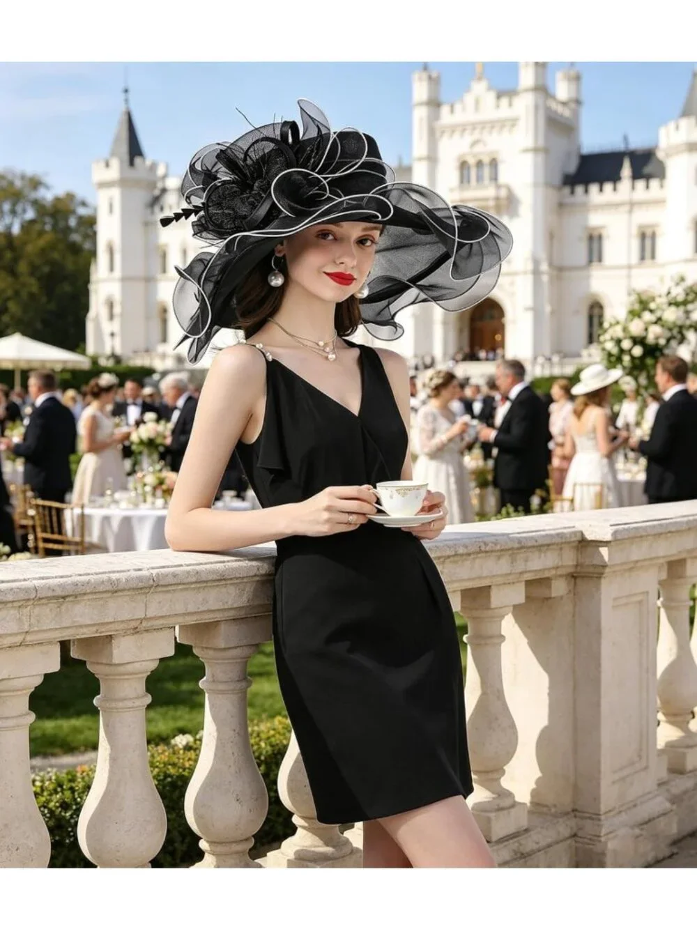 Elegant Wide Brim Organza Church Hat for Weddings & Tea Parties - Dual-Use